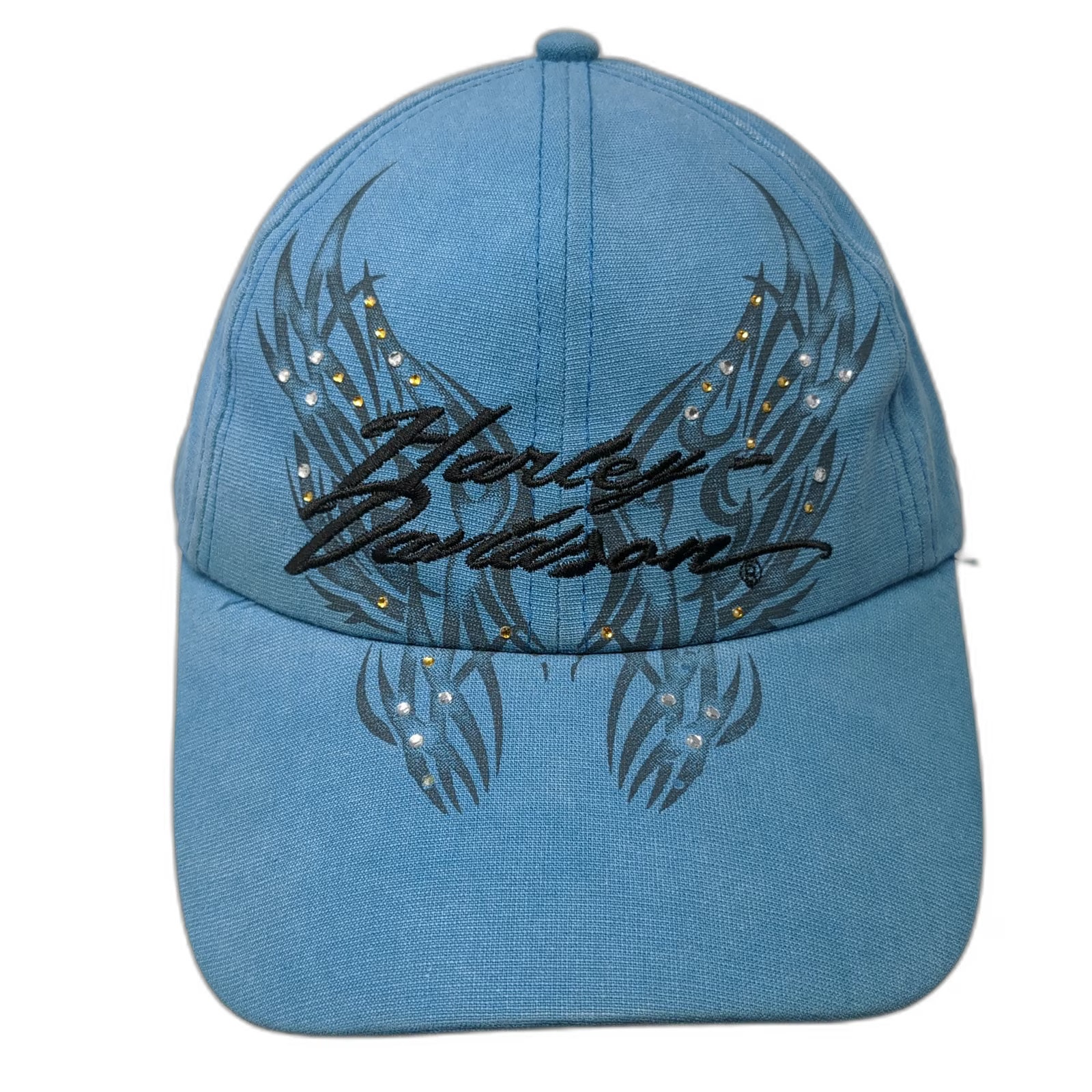 Harley-Davidson Baseball Cap Blue Osfm Rhinestone Tribal Wings Script Logo Hat